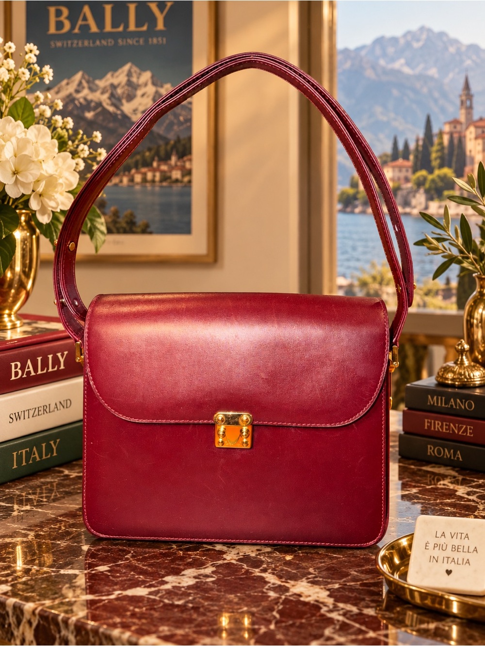 Bally Burgundy Leather Shoulder Bag |Vintage 1970s-80s | Italy | Rare